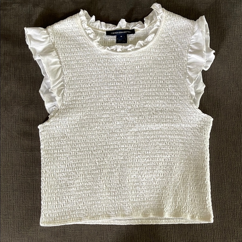 French Connection White Ruffled Sleeveless Top